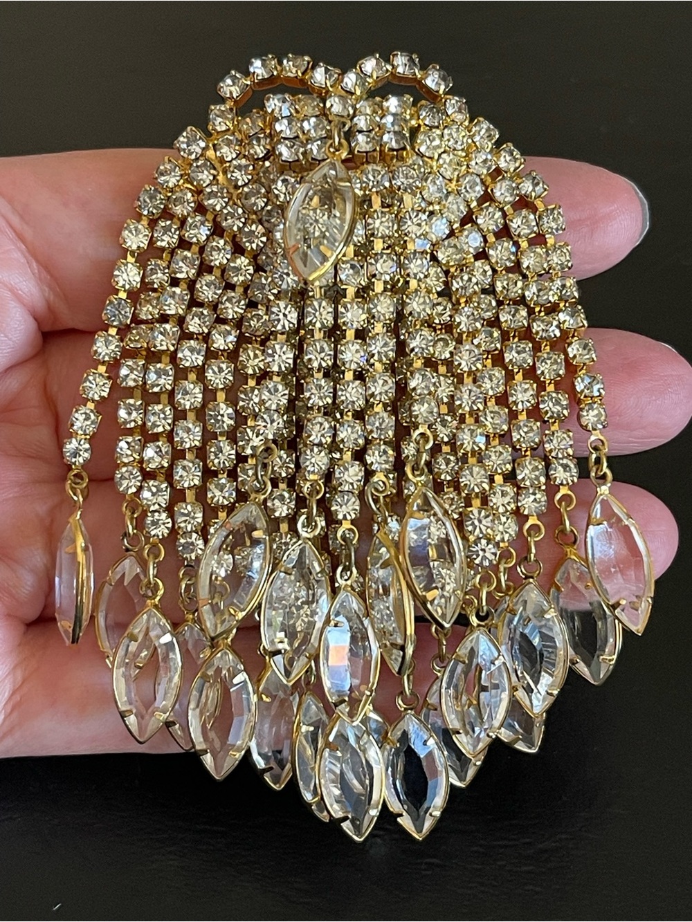 Vintage Juliana rhinestone and crystal bezel waterfall statement brooch.